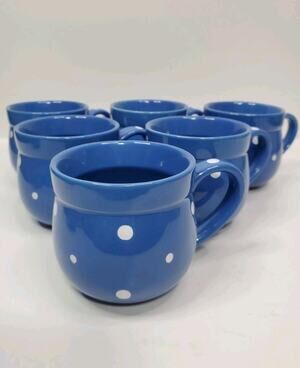 6 Temp-Tations Polka Dot Cups 12 oz Mugs Temptations By Tara Blue Dots